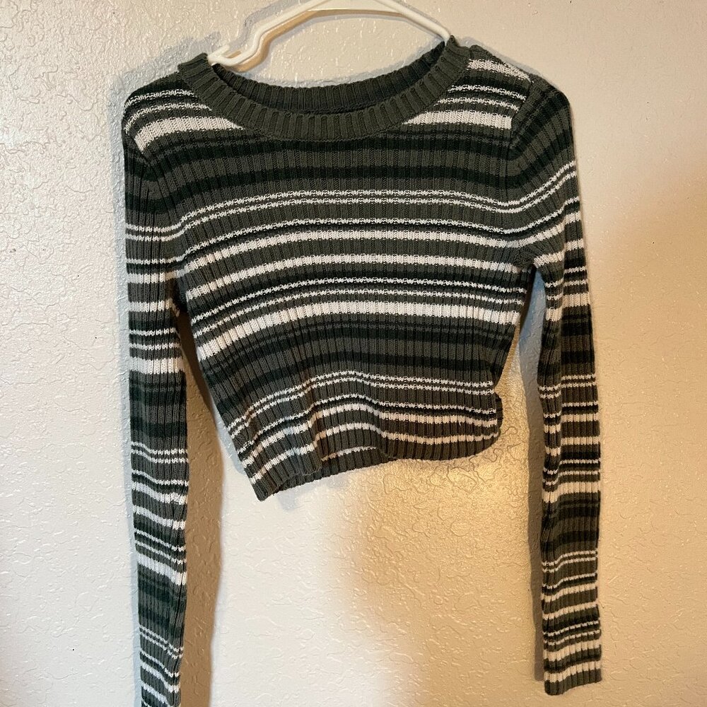 Green striped cropped sweater Hollister